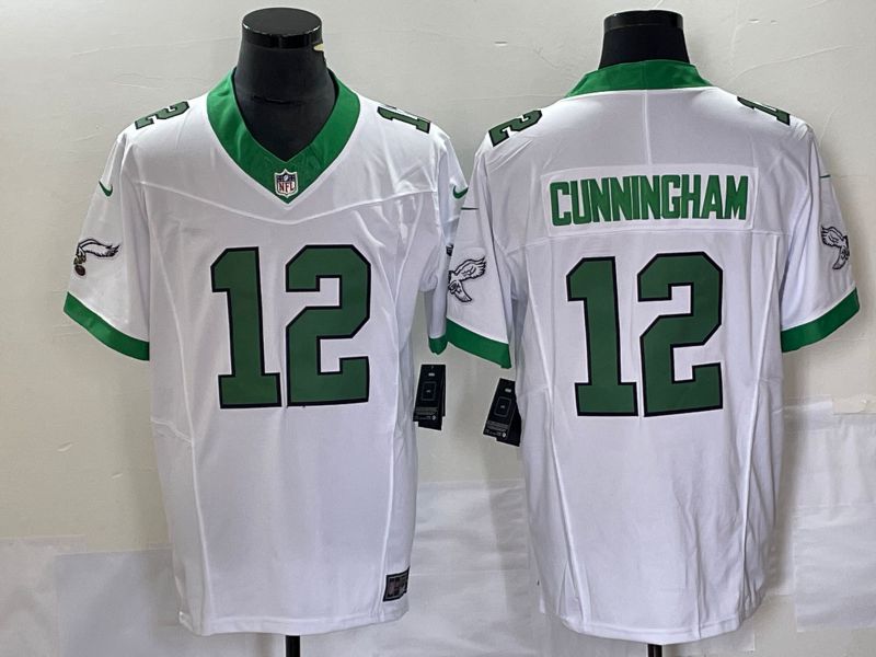 Men Philadelphia Eagles #12 Cunningham White Nike Throwback Vapor Limited NFL Jerseys